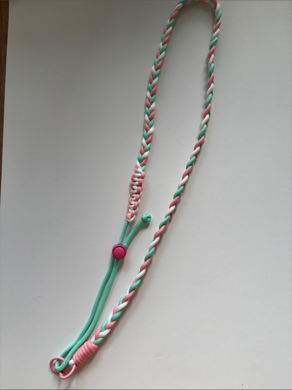 Adjustable Pink, Mint & White Braided Phone Lanyard-23”